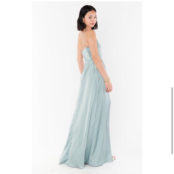 Show Me Your Mumu Shannon One Shoulder Maxi Dress NWT XS Silver Sage Satin Gown - Picture 6 of 7